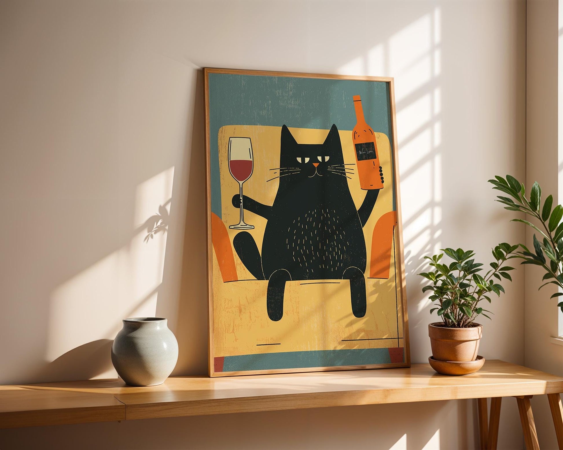 Kitchen Wall Art | Black Cat Wine Art