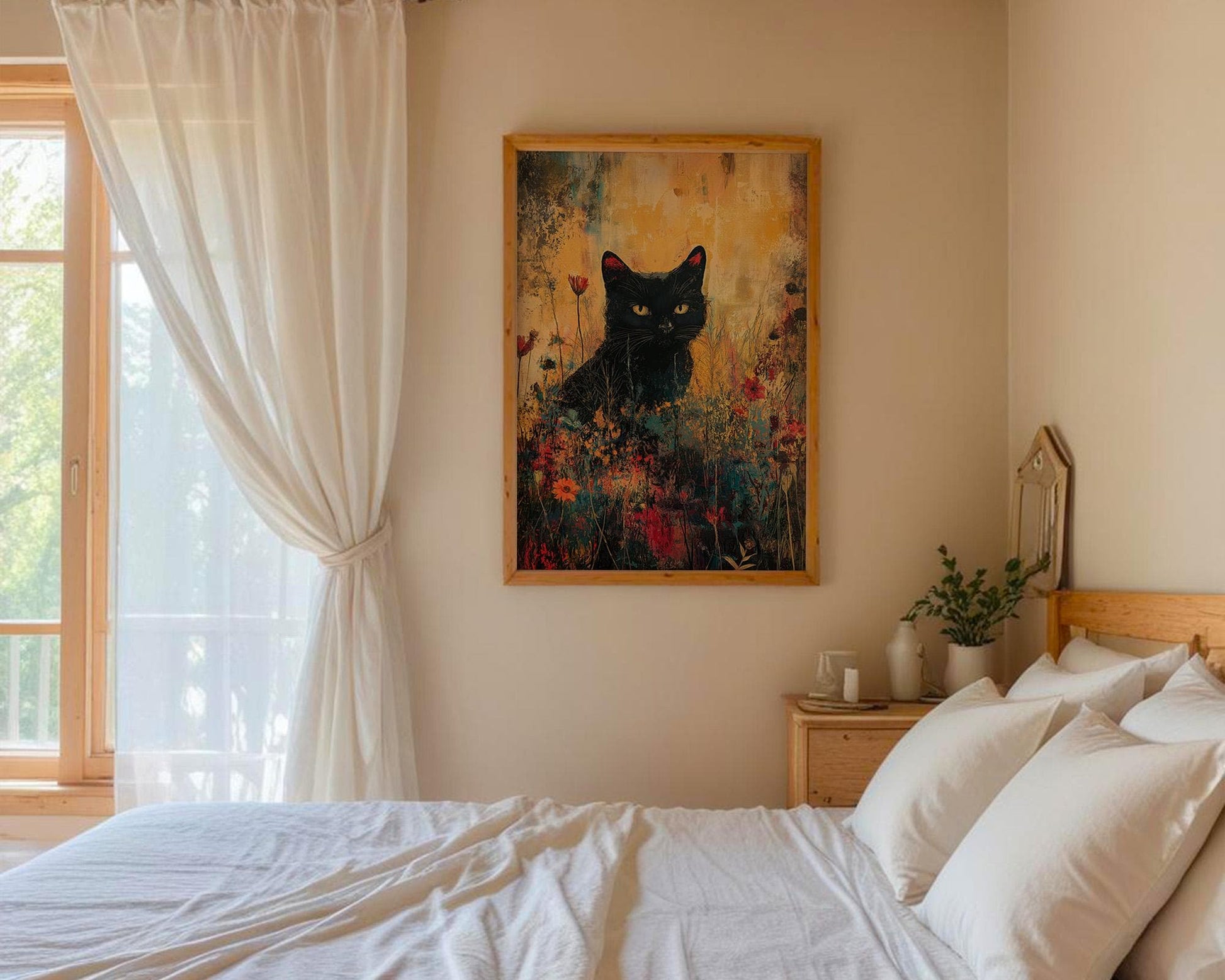 Gallery Wall Art | Abstract Floral Cat Poster