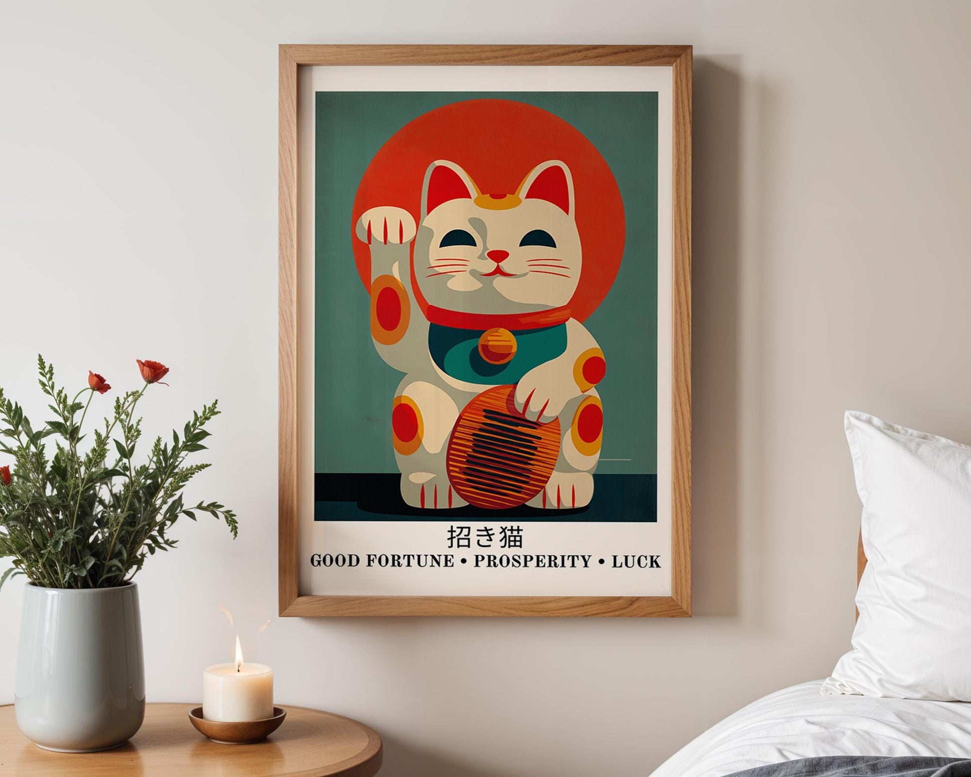Japanese Wall Art | Japanese Lucky Cat Maneki Neko Art Print