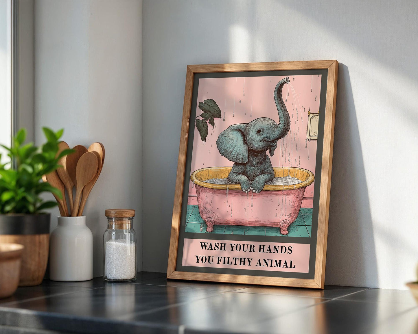 Bathroom Wall Art | Funny Elephant Bathroom Poster