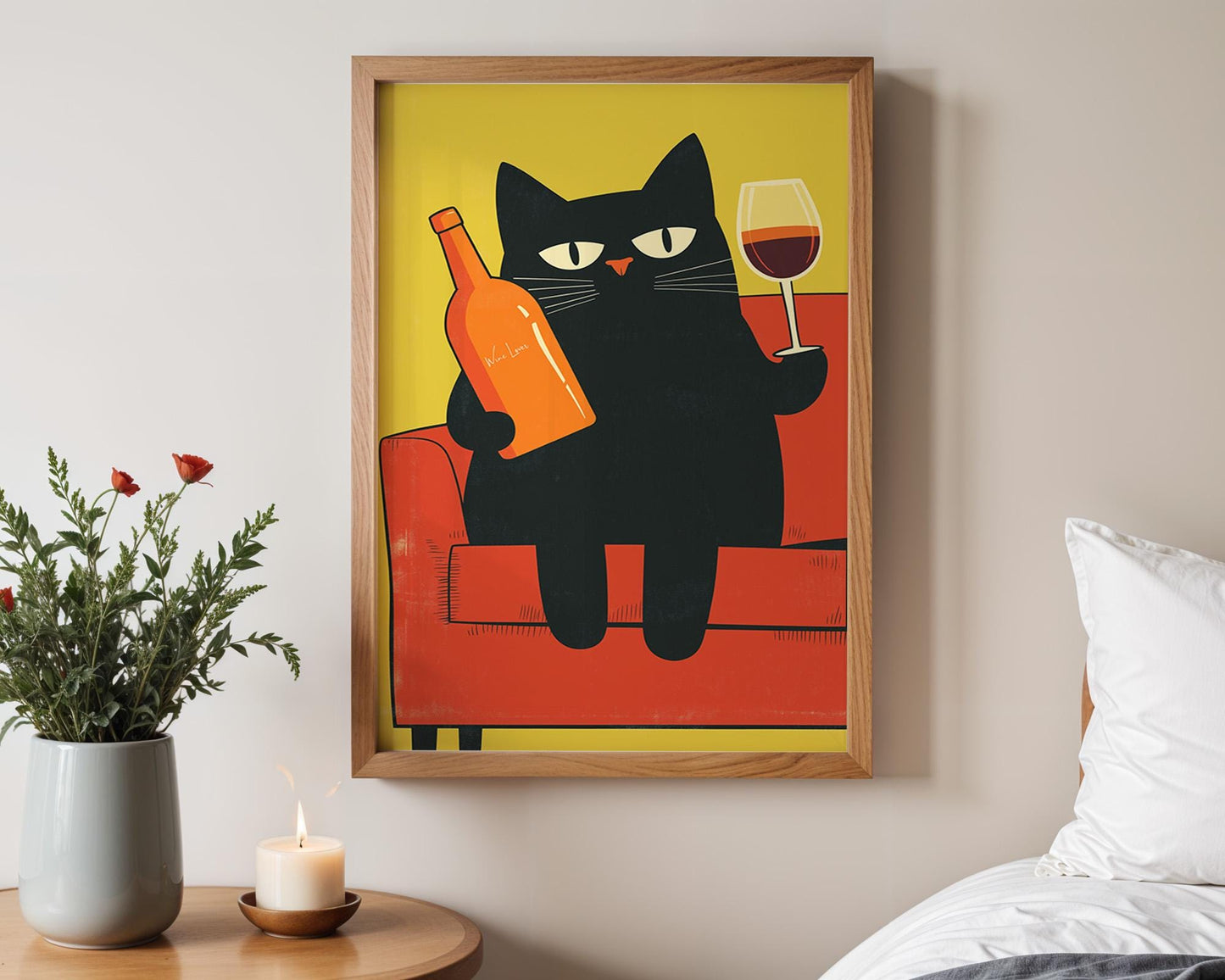 Kitchen Wall Art | Black Cat Wine Art