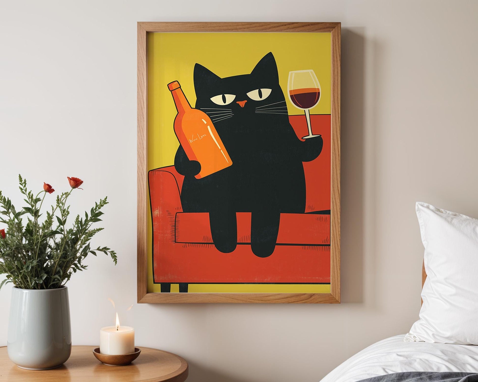 Kitchen Wall Art | Black Cat Wine Art