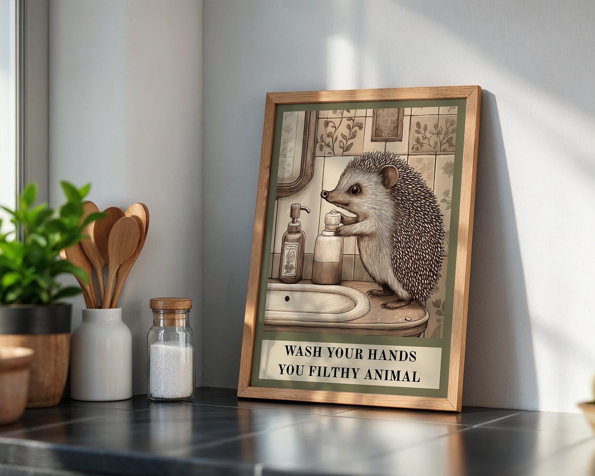 Bathroom Wall Art | Hedgehog Bathroom Decor