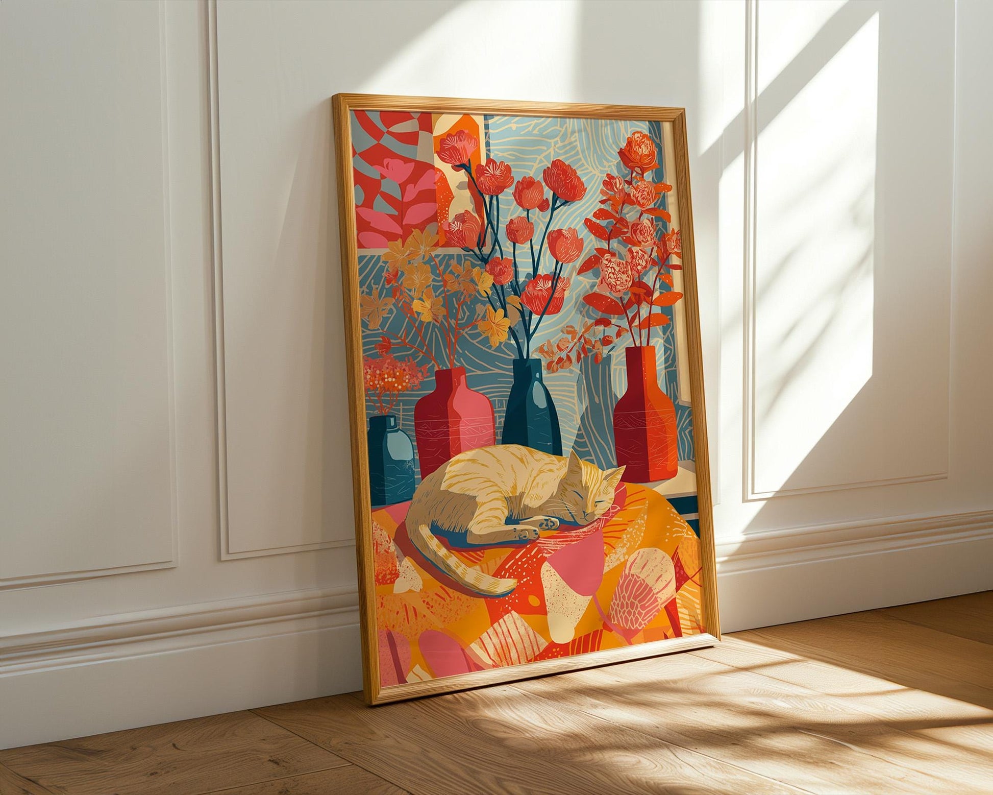 Abstract Cat Art | Retro Botanical Animal Maximalist Decor