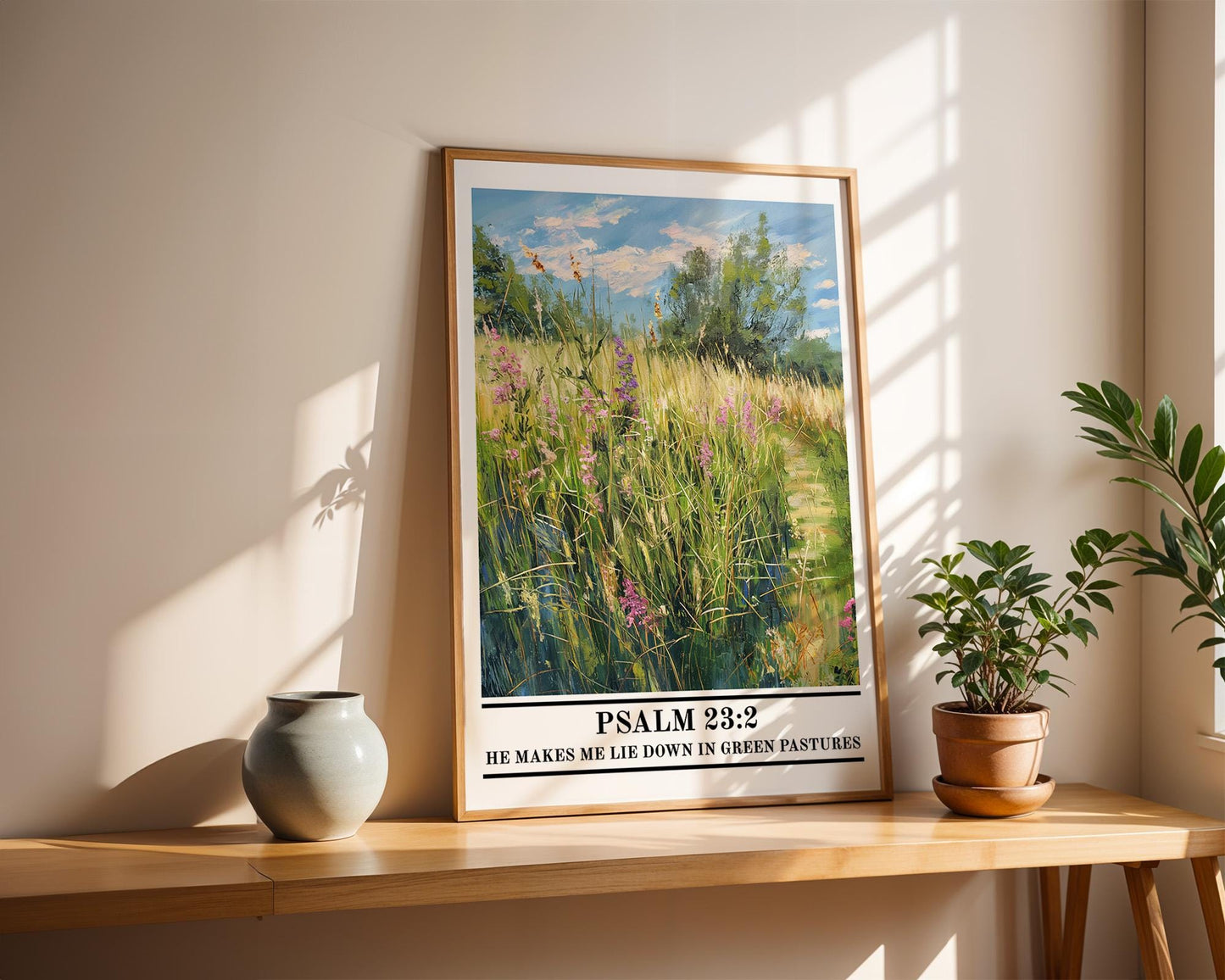 Christian Wall Art | Bible Verse Psalm 23:2 Poster