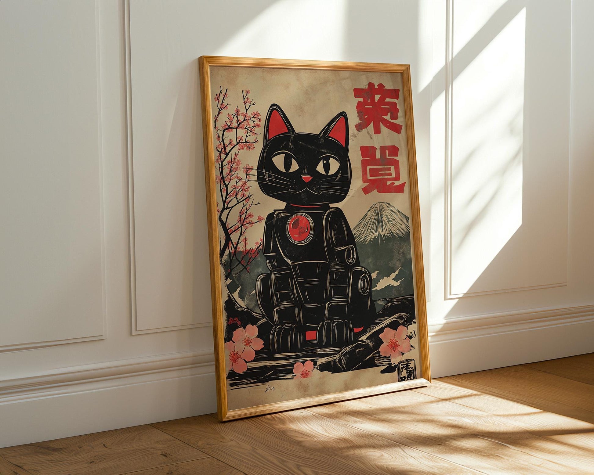 Japanese Wall Art | Japanese Black Cat Art