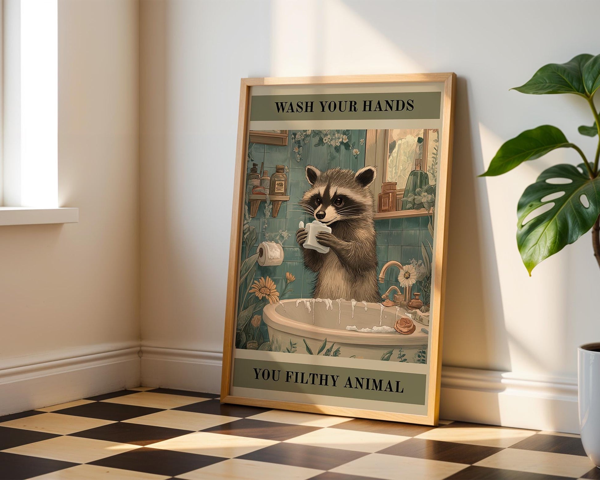 Bathroom Wall Art | Funny Raccoon Bathroom Decor