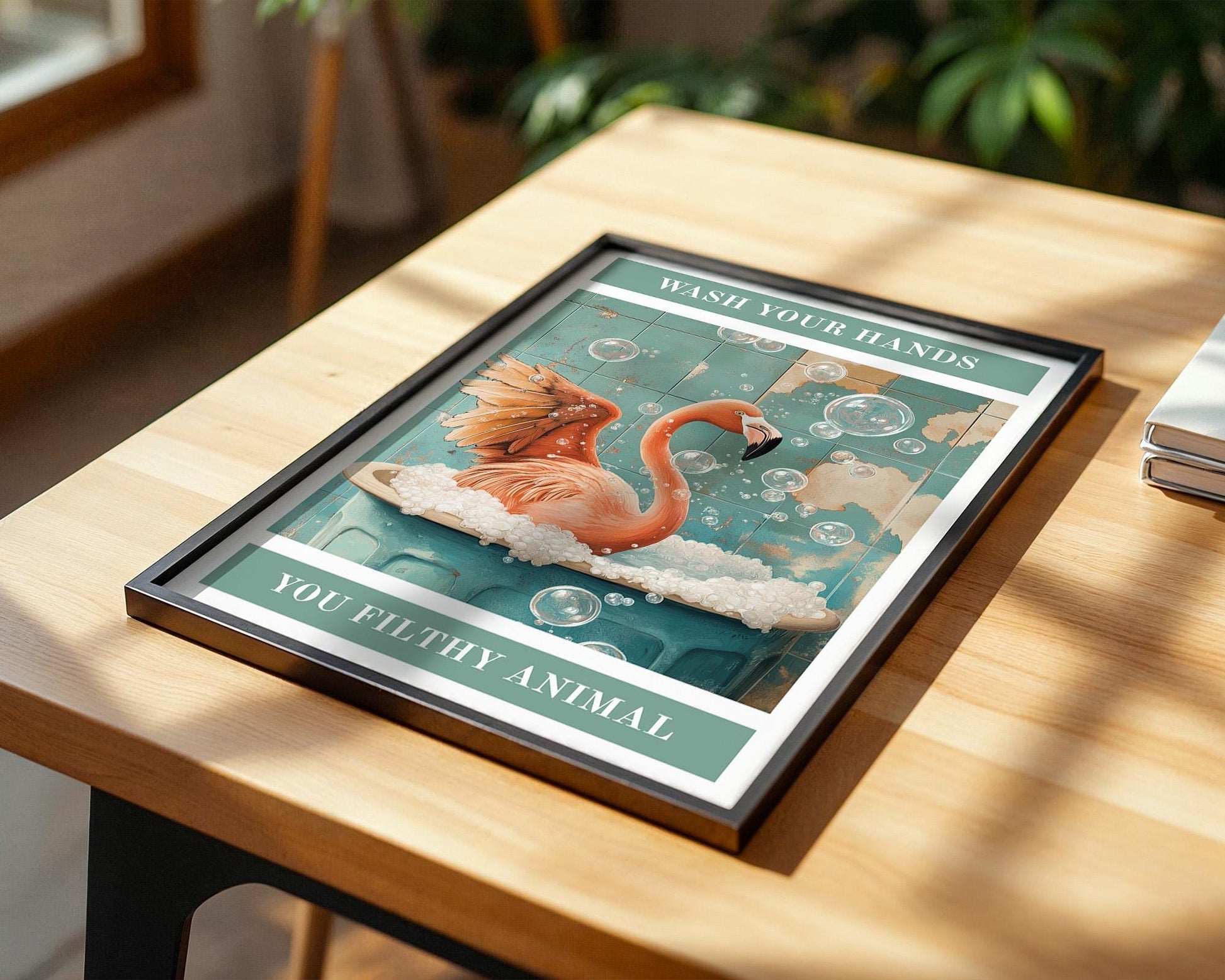 Bathroom Wall Art | Funny Flamingo Wash Your Hands Sign