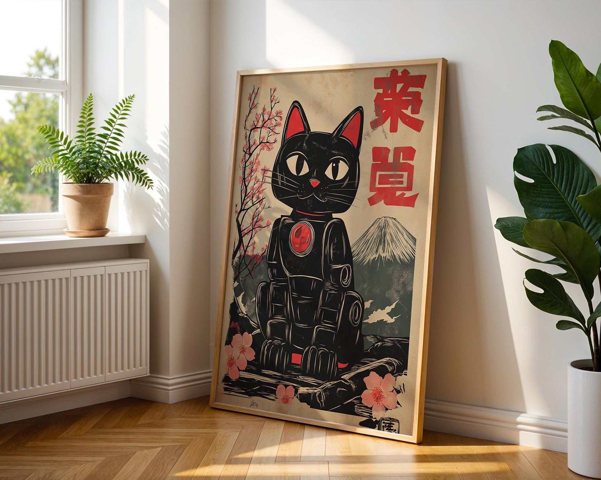 Japanese Wall Art | Japanese Black Cat Art