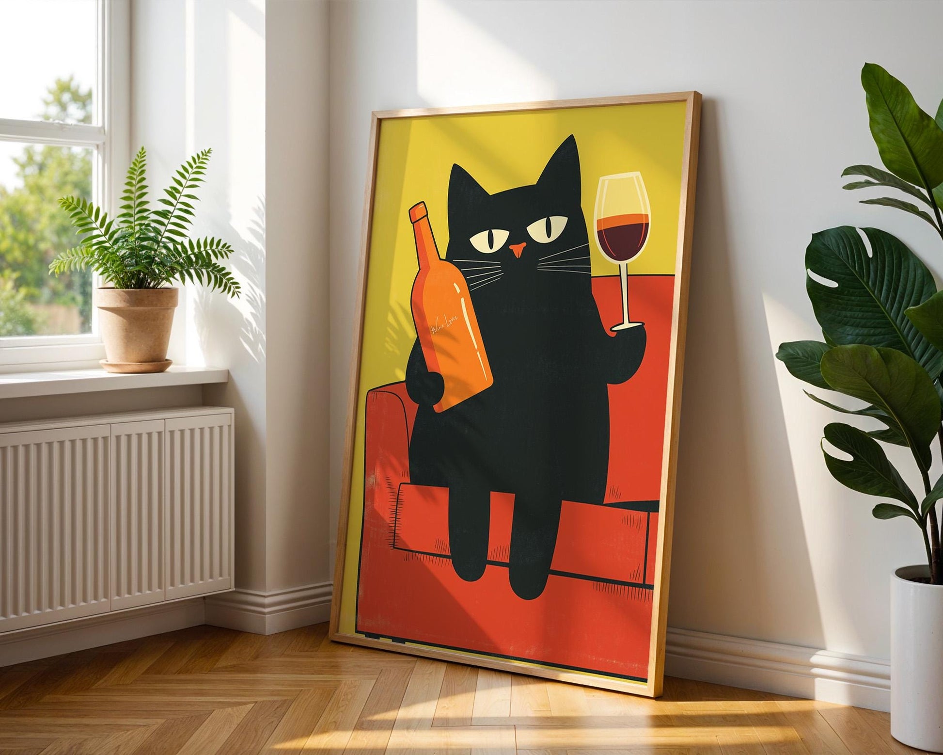 Kitchen Wall Art | Black Cat Wine Art