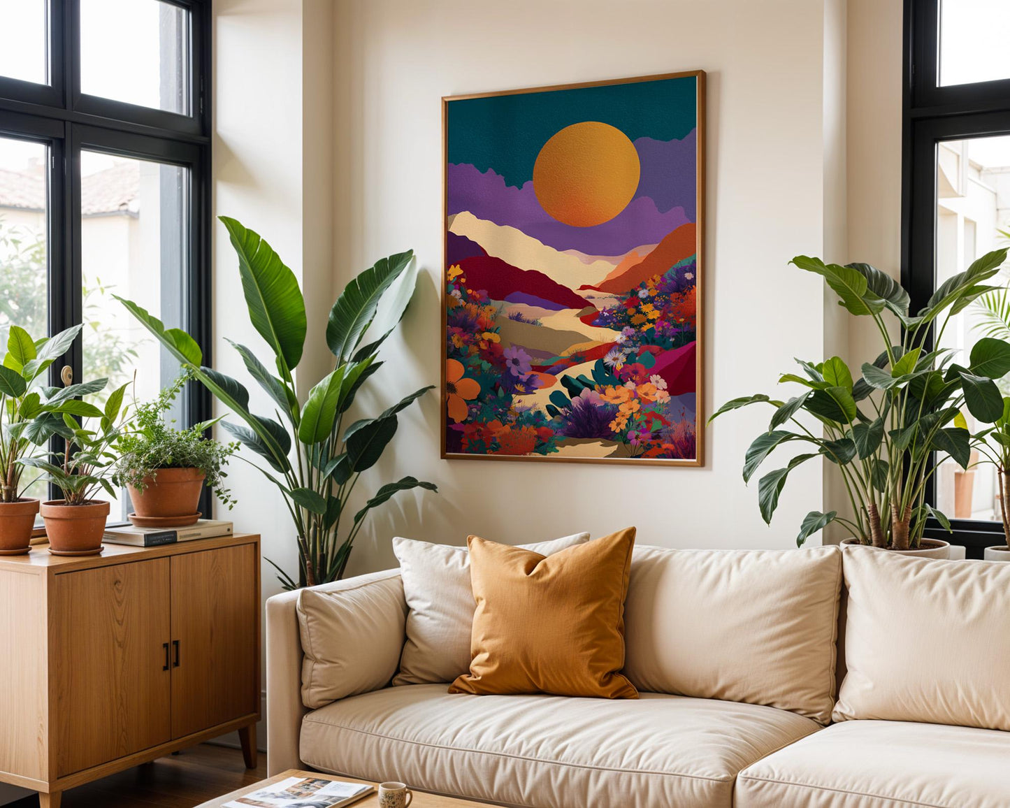 Maximalist Floral Wall Art | Abstract Desert Sunrise Boho Print