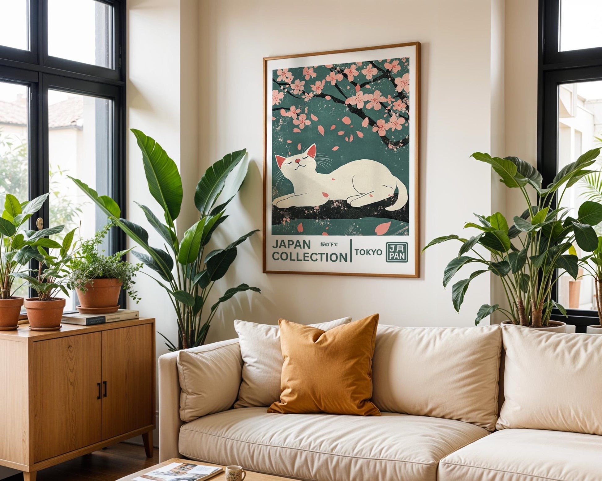 Japanese Wall Art | Sakura Cat Art Print