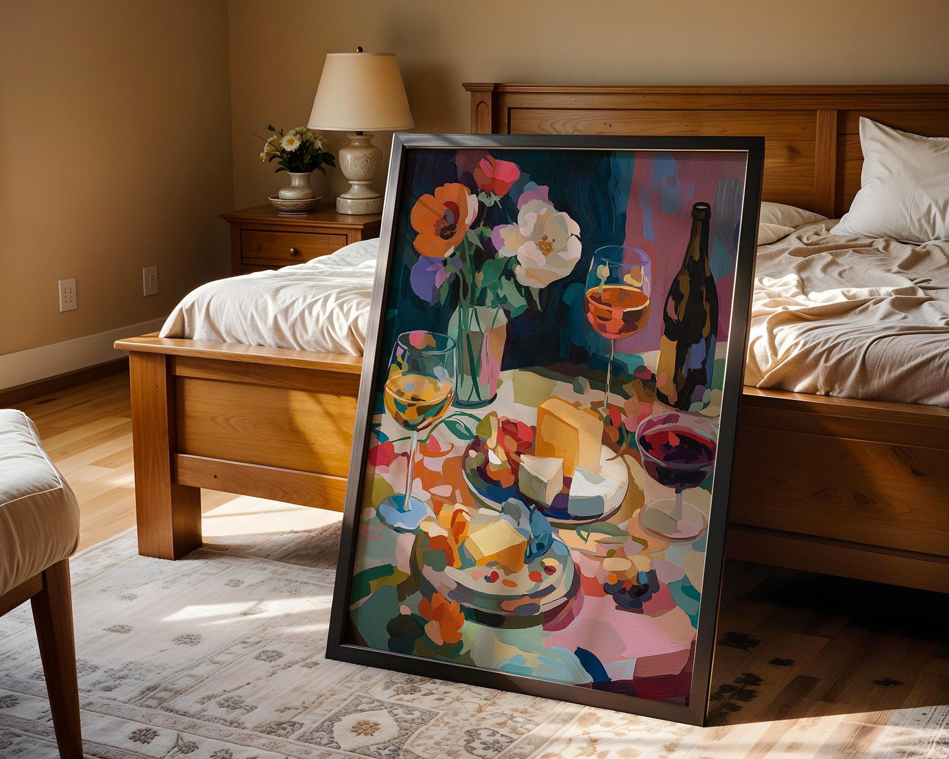 Kitchen Wall Art | Floral Wine and Cheese Print