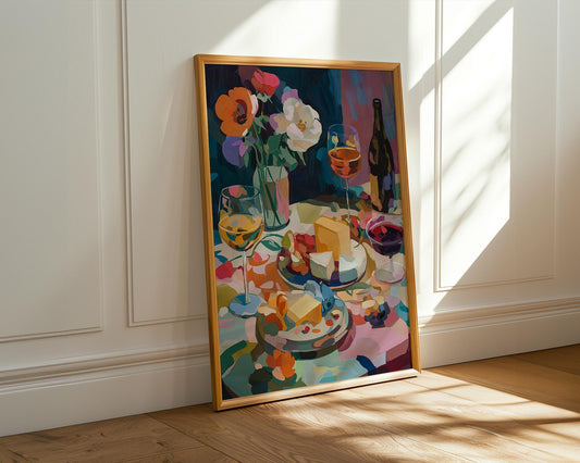Kitchen Wall Art | Floral Wine and Cheese Print
