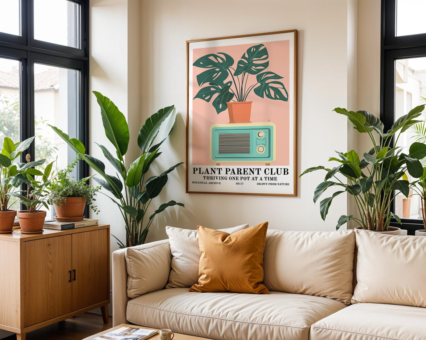 Flower Wall Decor | Retro Radio and Plant Artwork