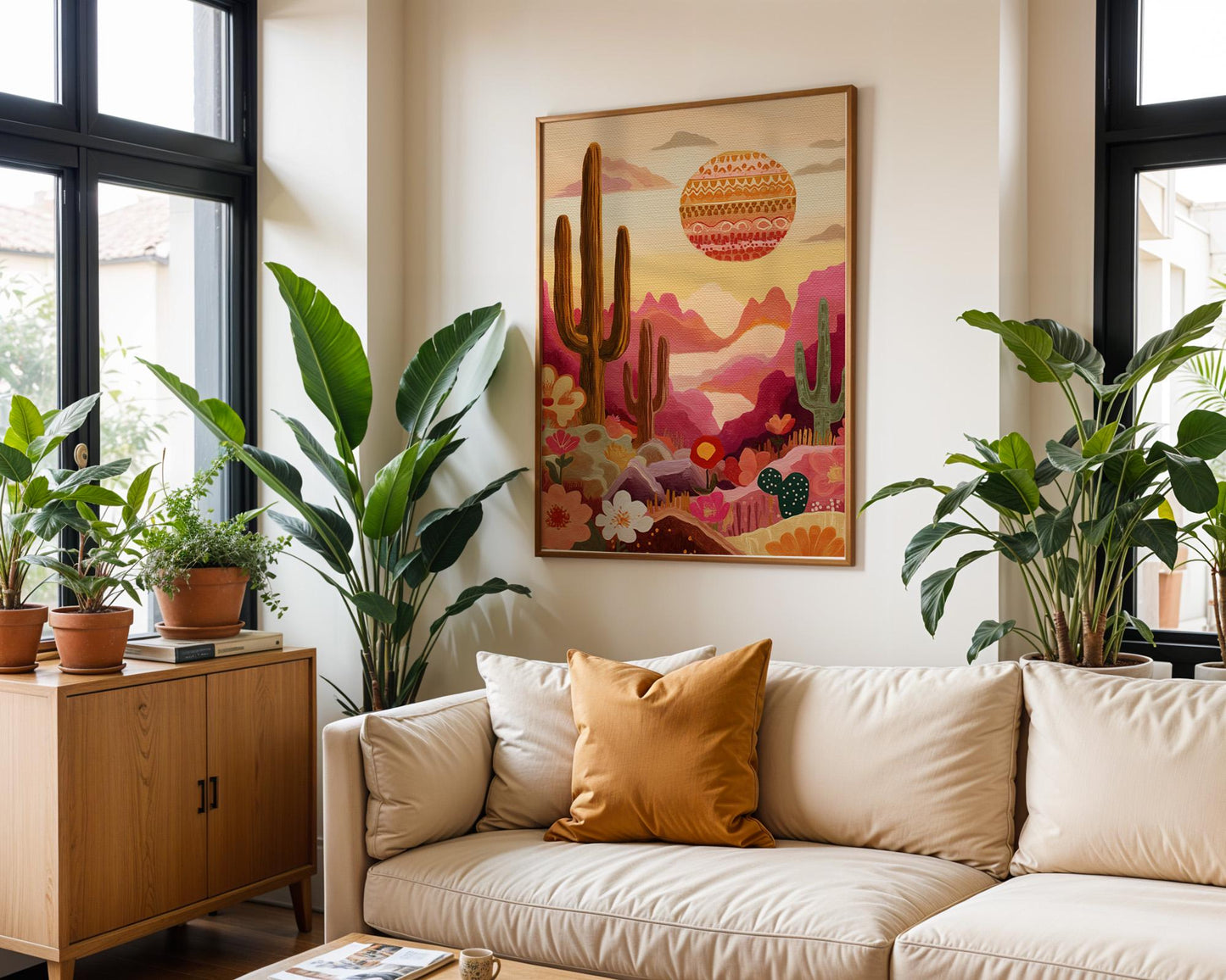 Maximalist Desert Wall Art | Abstract Retro Cactus Print