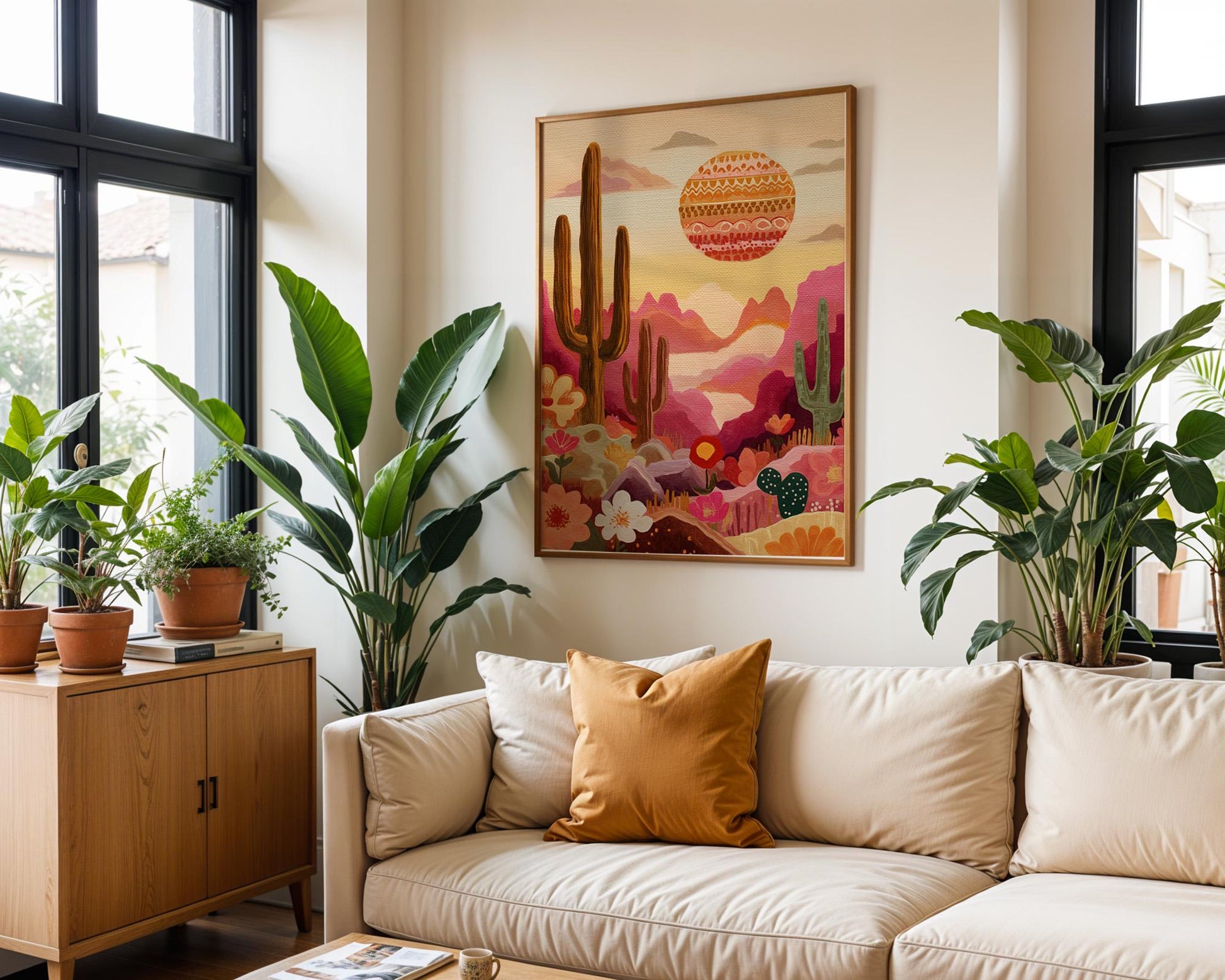 Maximalist Desert Wall Art | Abstract Retro Cactus Print