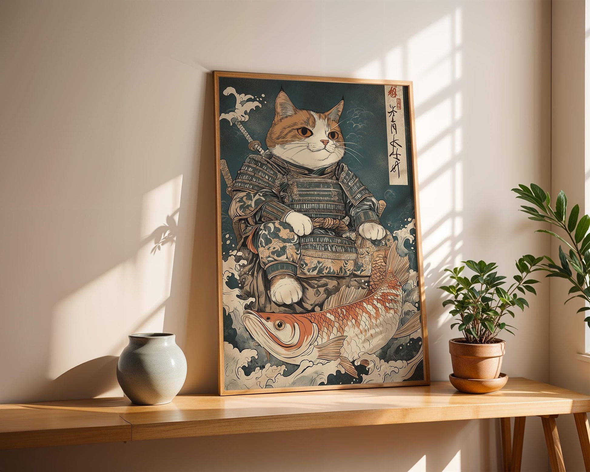 Japanese Wall Art | Japanese Samurai Cat Poster