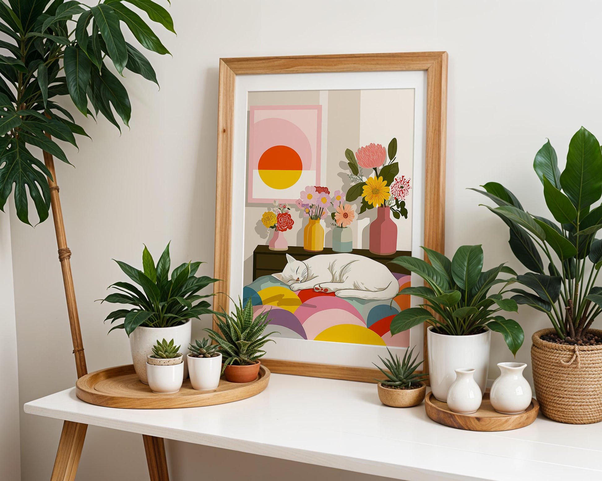 Abstract Cat Art | Retro Botanical Animal Maximalist Decor