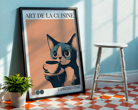 Kitchen Wall Art | Colorful Cat Coffee Poster