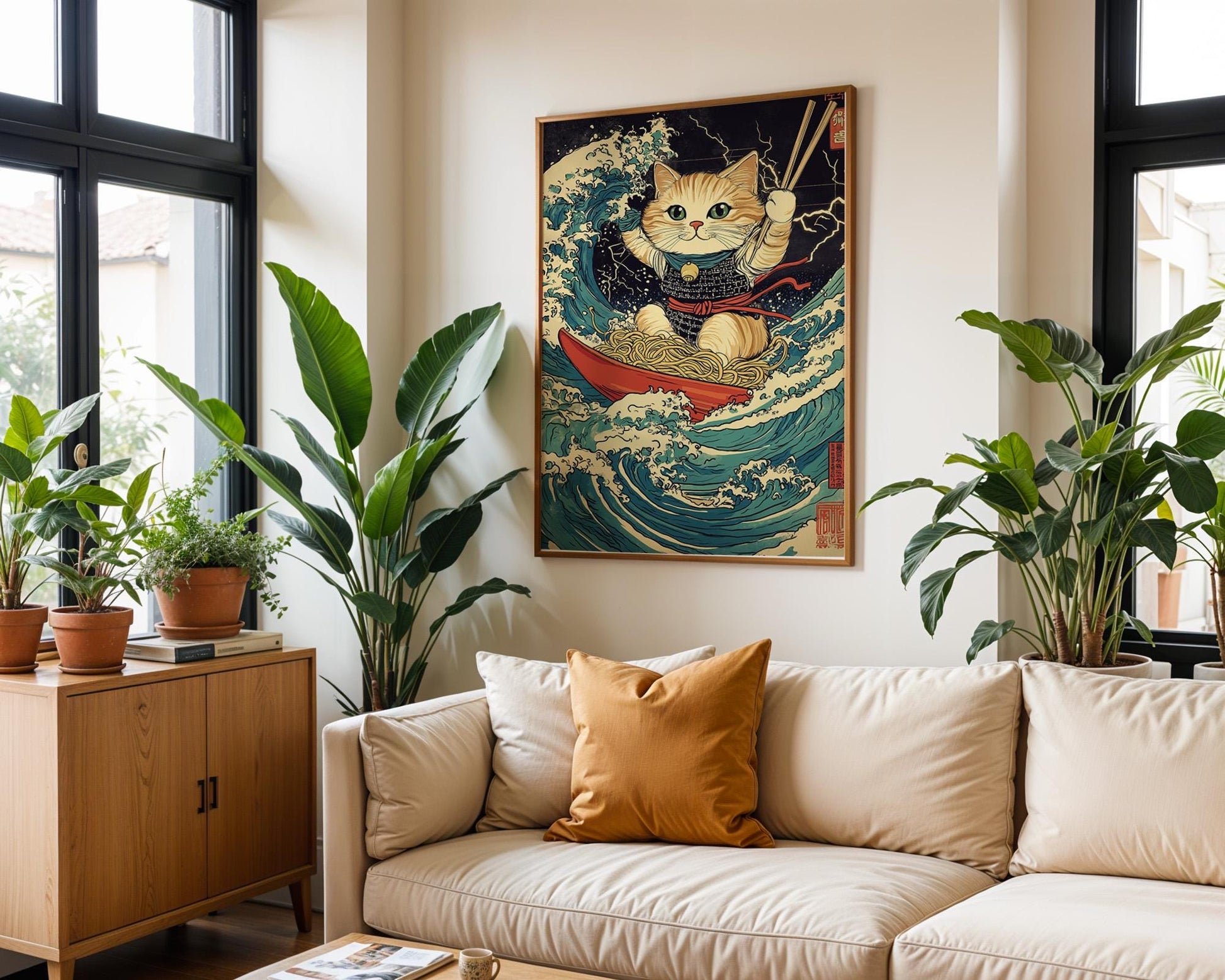 Japanese Wall Art | Samurai Cat Poster