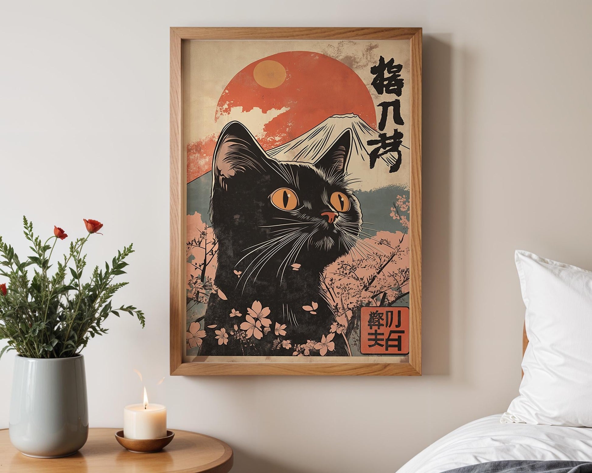 Japanese Wall Art | Japanese Black Cat Poster