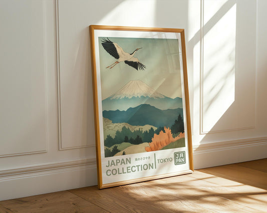 Japanese Wall Art Print | Mount Fuji Art & Japanese Crane Poster