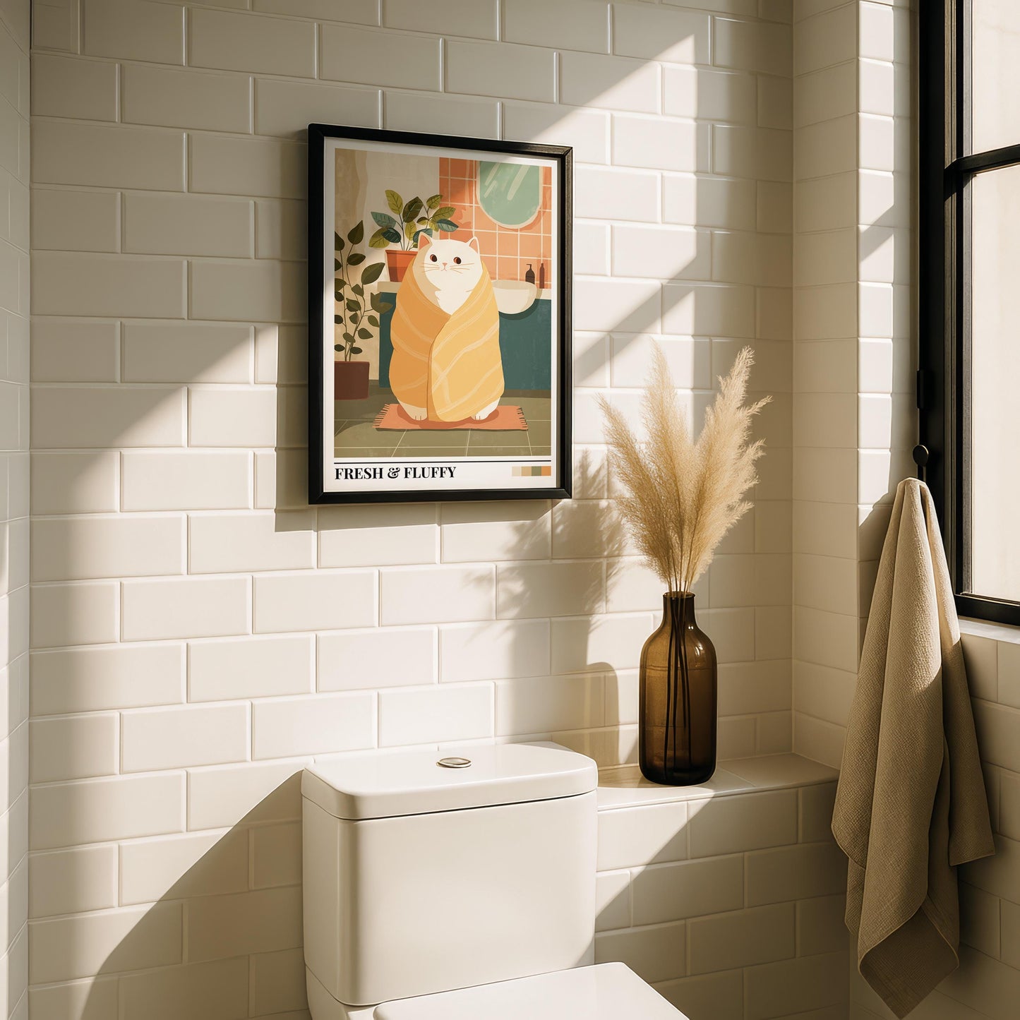 Bathroom Wall Art | Colorful Cat Bathroom Art Print