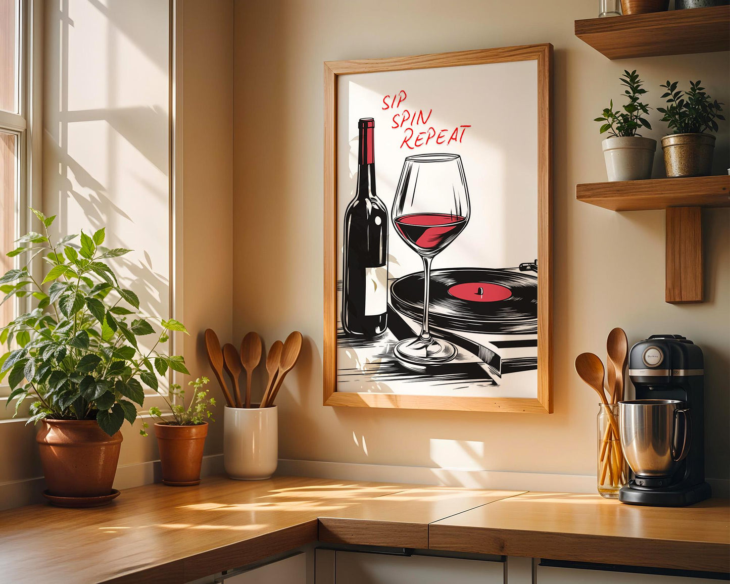 Kitchen Wall Art | Wine and Vinyl Decor Print