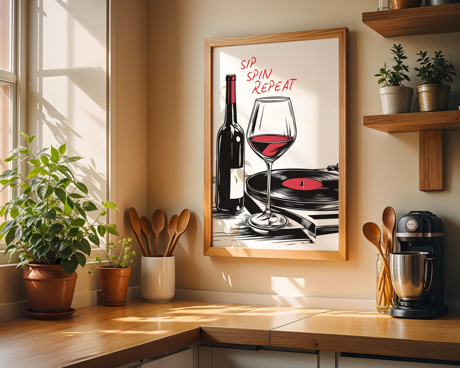 Kitchen Wall Art | Wine and Vinyl Decor Print