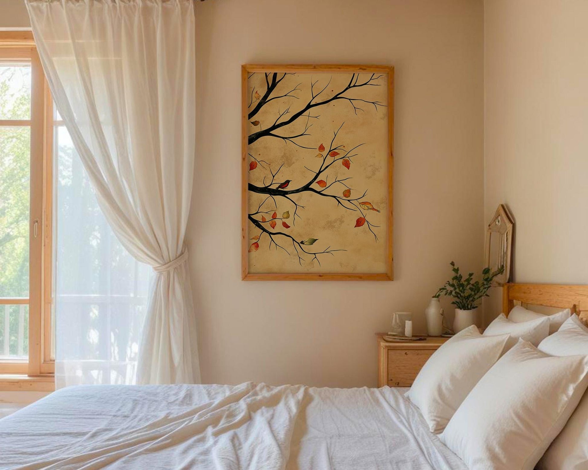 Flower Wall Decor | Autumn Tree Bird Art